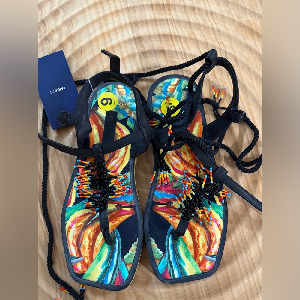 FARM Rio Multicolor Beaded Tie-Strap Sandals